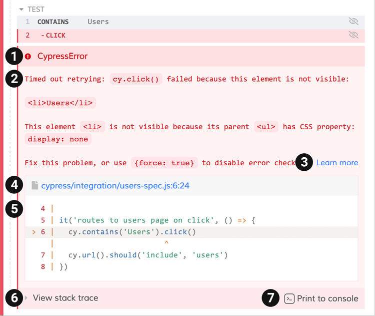 example command failure error